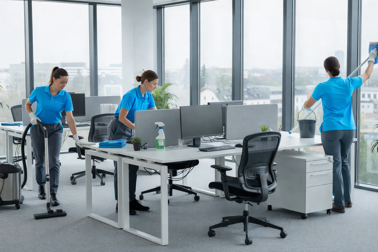 Reinigungsteam der Firma Cosy Clean bei der Büroreinigung in Berlin Mitte